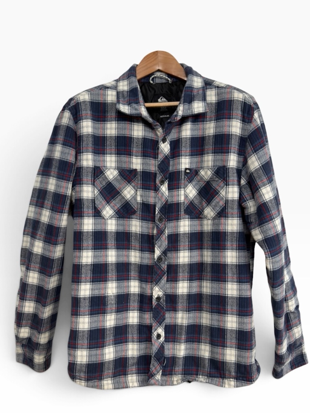 Quiksilver Mens L Navy Blue Plaid Quilted Lined Flannel Shirt Jacket Shacket